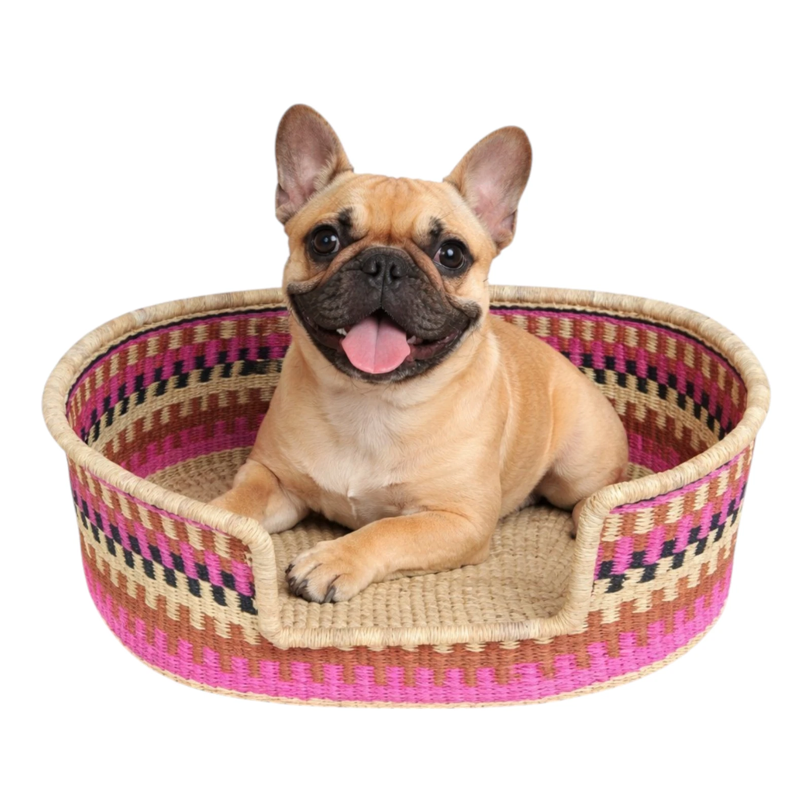 Sustainable Bolga Dog Bed | Handwoven Elephant Grass Pet Lounger | Natural