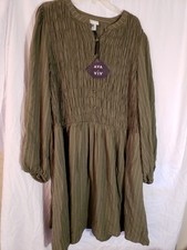 Women's Ava And Viv Green Striped Smocked Long Sleeve Dress Size 2X