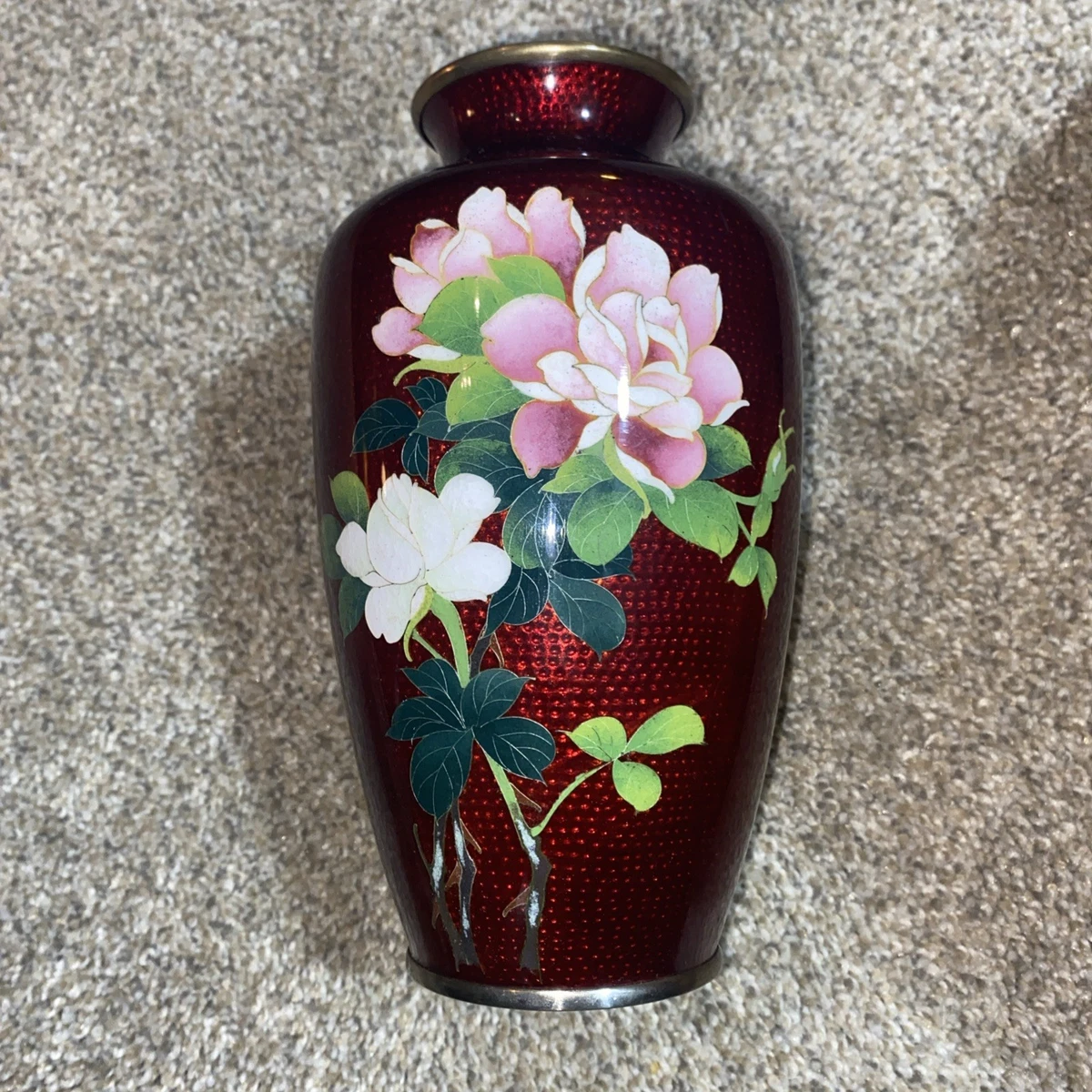 红色景泰蓝日本古董花瓶| eBay