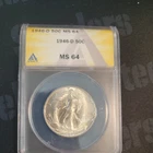 1946-D Silver Walking Liberty Half Dollar Graded ANACS MS64