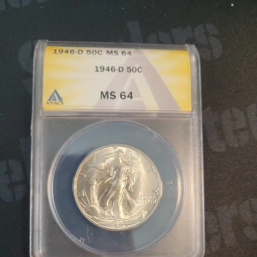 1946-D Silver Walking Liberty Half Dollar Graded ANACS MS64