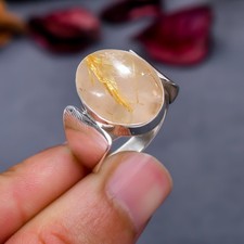 Golden Rutile Quartz Gemstone 925 Sterling Silver Ethnic Handmade Jewelry Ring