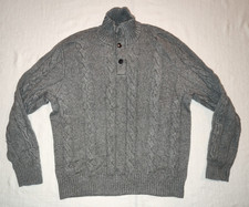 USED Polo Ralph Lauren Gray Cableknit Silk Cashmere 1/4 Button Sweater TAG LARGE