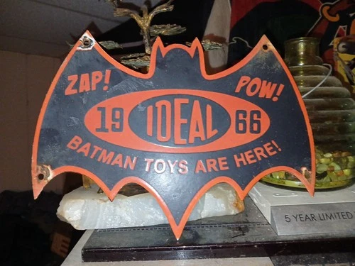 Large Vintage Batman Sign - Batman Robin Ideal 1966 Comic Porcelain Gas Oil Sign
