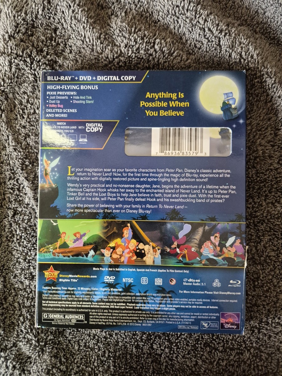 Return to Never Land (Blu-ray/DVD, 2013, 2-Disc Set, Special