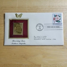 Flowering Trees Southern Magnolia 22kt Gold Replica Stamp 1st Day Issue w/card