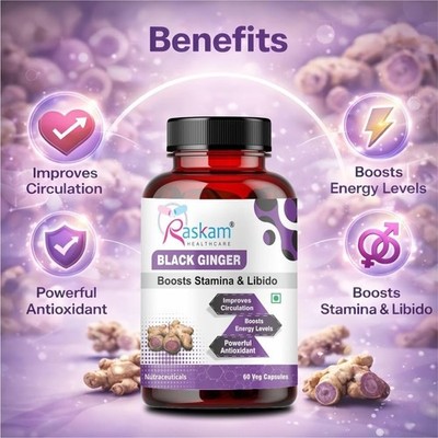 Black Ginger Capsules, 60 Veg Capsules Each, Improves Circulation, Boosts Energy