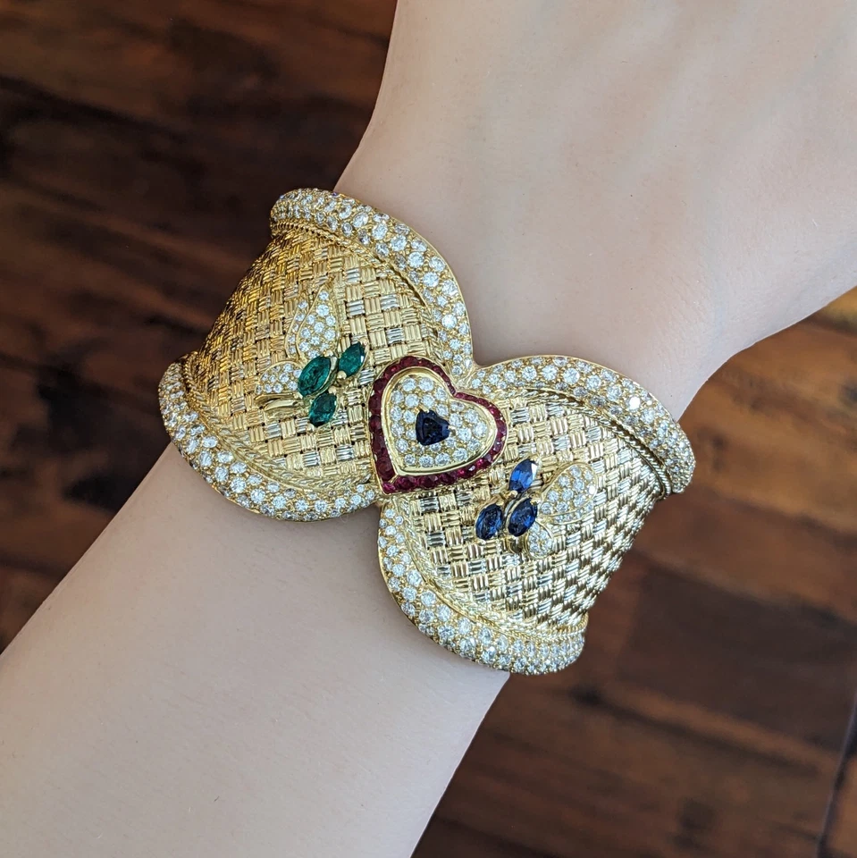 Ruby, Emerald, Sapphire and Diamond Cuff Bracelet in 18k Gold - HM2720RE