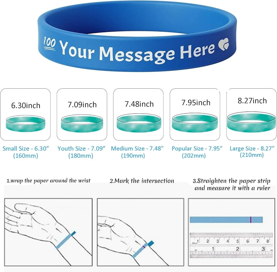 100PCS Custom Silicone Wristband Printed W/ Company / School / Slogan / Logo - Image 3 of 4