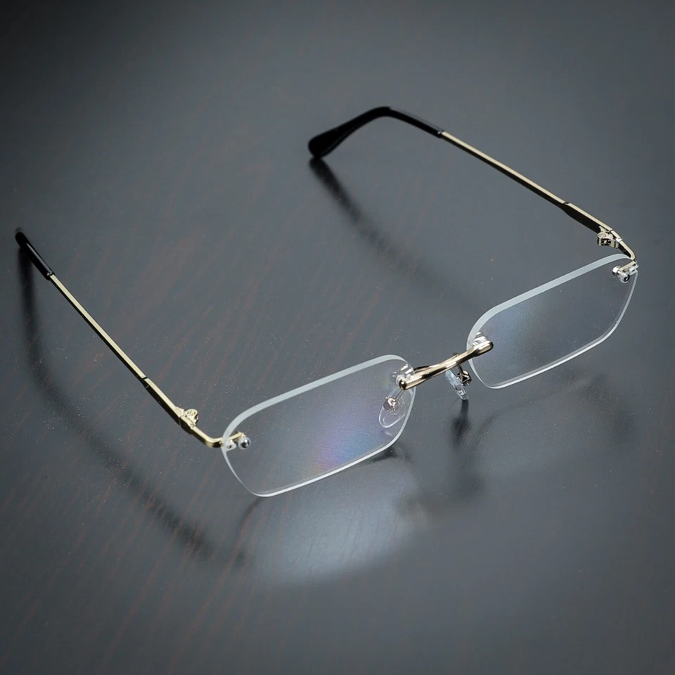 复古男式时尚无框透明镜片缓冲金豪华复古眼镜  — 第 3/4 张图片