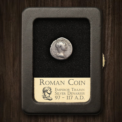 RARE Roman Silver Denarius Coin - Emperor Trajan  - With Display Case