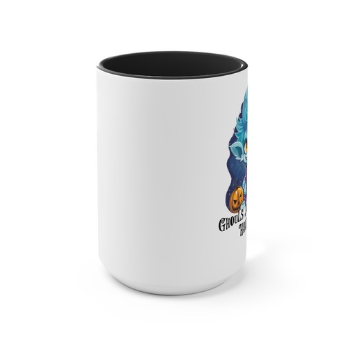 "Wanna Have Fun" Ghost Accent Mug, 11oz & 15oz, Gothic Halloween Coffee Cup - Picture 3 of 25
