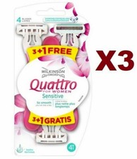 12 WILKINSON SWORD QUATTRO BLADES FOR WOMEN SENSITIVE USA & DISPOSABLE 4 RAZOR BLADES