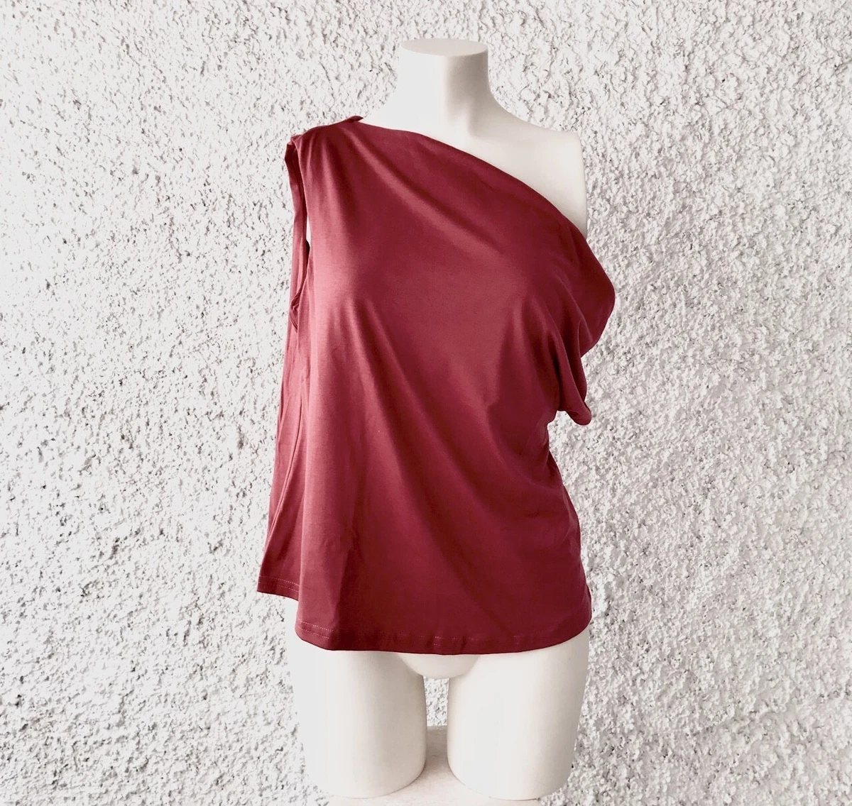 Maglietta Donna T-shirt Avvitata Asimmetrica Stampa - Manica Larga Taglia Unica AS-1022