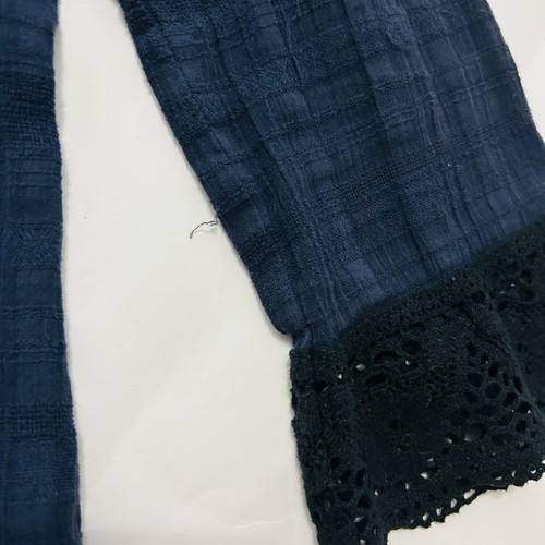 Vintage Free People Navy Blue Square neck Crochet Button Down bouse shirt boho - Picture 9 of 15