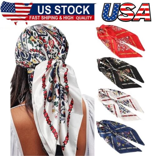 4PCS 35”Satin Large Square Head Scarves Silk Like Neck Scarf Satin Silk Scarfs