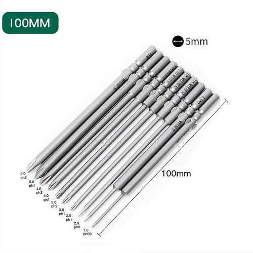 6mm Round Shank Magnetic Screwdriver Bit Phillips PH00 PH0 PH1 PH2 Long 50-150mm - Picture 17 of 55