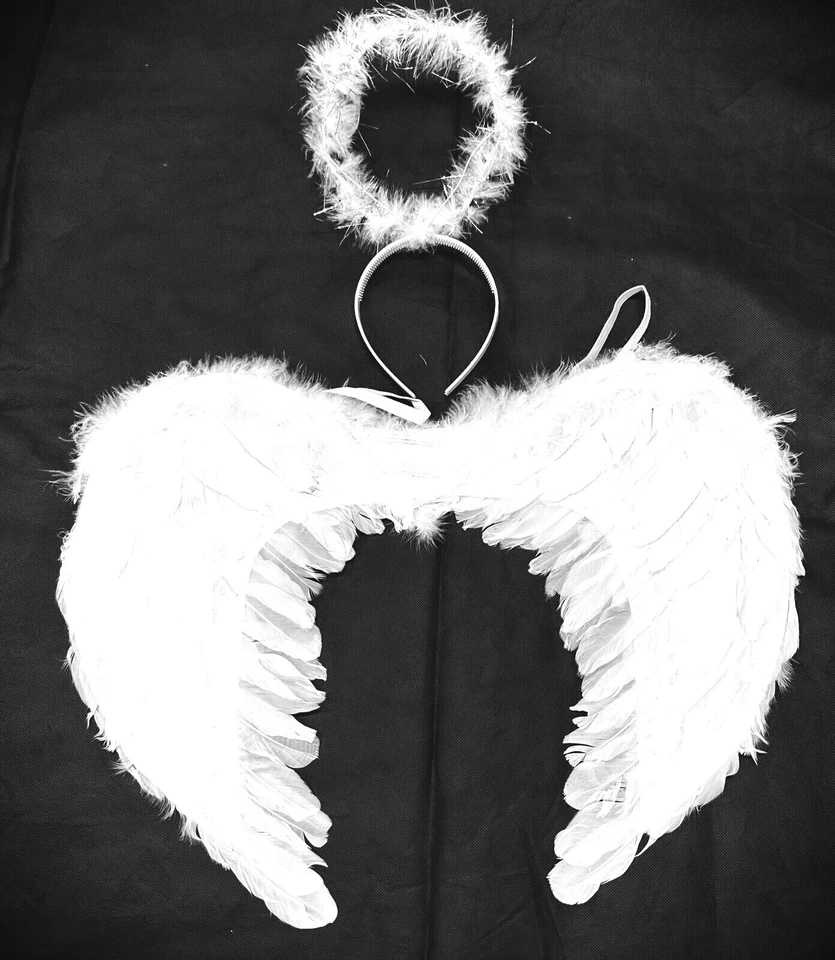 STYLEX PARTY HALLOWEEN WHITE FEATHER WINGS HALO DEVIL ANGEL FAIRY FANCY DRESS COSTUME UNISEX