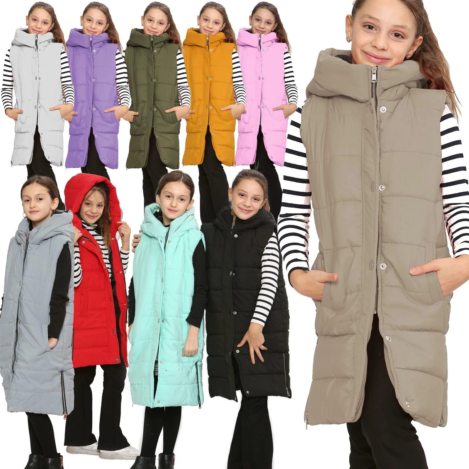 Kids Girls Fashion Oversized Gilet Long Line Style Jacket Long Sleeveless Coat