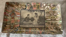Antique Gibson Girl Yes or No Marriage Proposal Cigar Band Folk Art Glass Tray