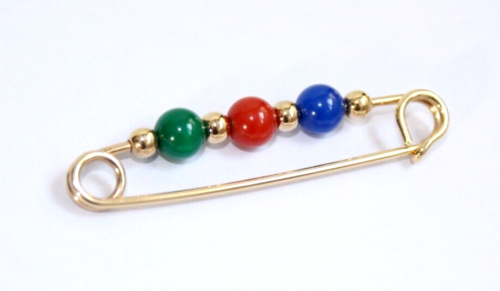 Vintage Avon Lapel Safety Pin Gold Toned with Green Red Blue Glass Beads - Picture 1 of 4