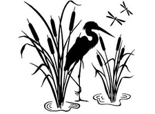 Heron Cattails 2 pcs 4 Inch Black Fused Glass Decals