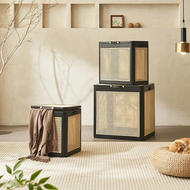 Solid wood rattan storage box Storage stool wabi Sabi wind furniture storage box - Image 4 of 4