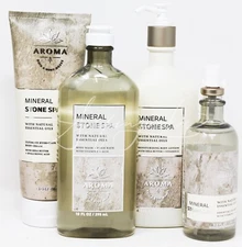 Bath & Body Works Mineral Stone Spa Body Mist Cream Shower Gel Wash Lotion 4pc