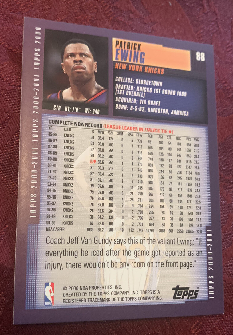 Patrick Ewing 2000-01 Topps Basketball Card #88, NY Knicks NBA