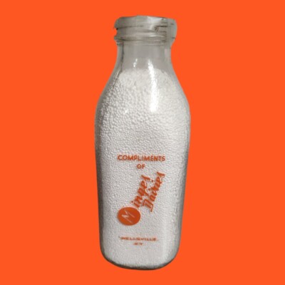 Compliments of MINGE DAIRIES 9'' Clear Glass Square Quart Milk Bottle Wellsville