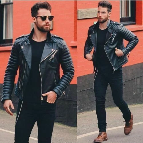 Biker leather jacket outfits deals men's