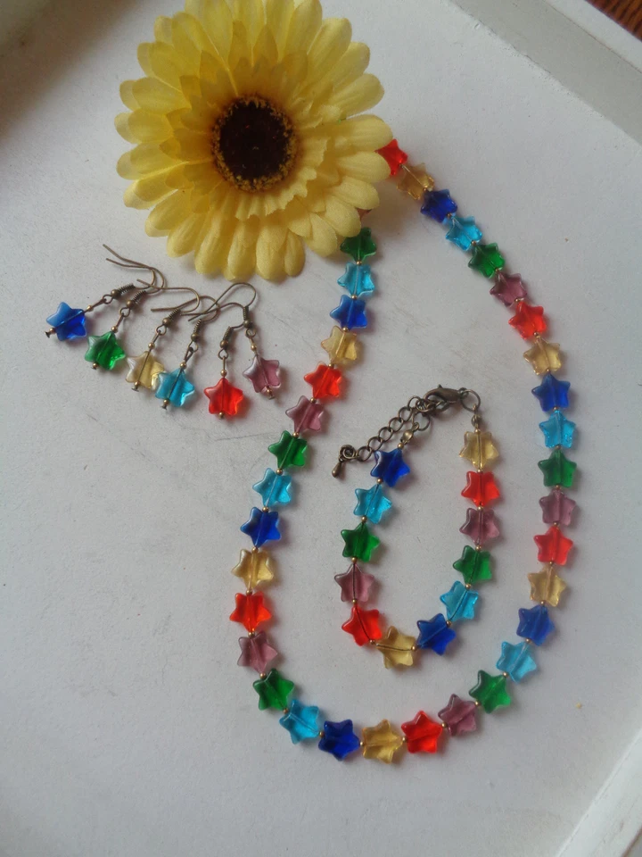 Elegantes Schmuckset Kette + Ohrhaken "Stern" bunt bronze UNIKATE