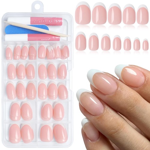 Bellelfin French Tip Press on Nails, 120Pcs Short Oval Fake French Nails Full...