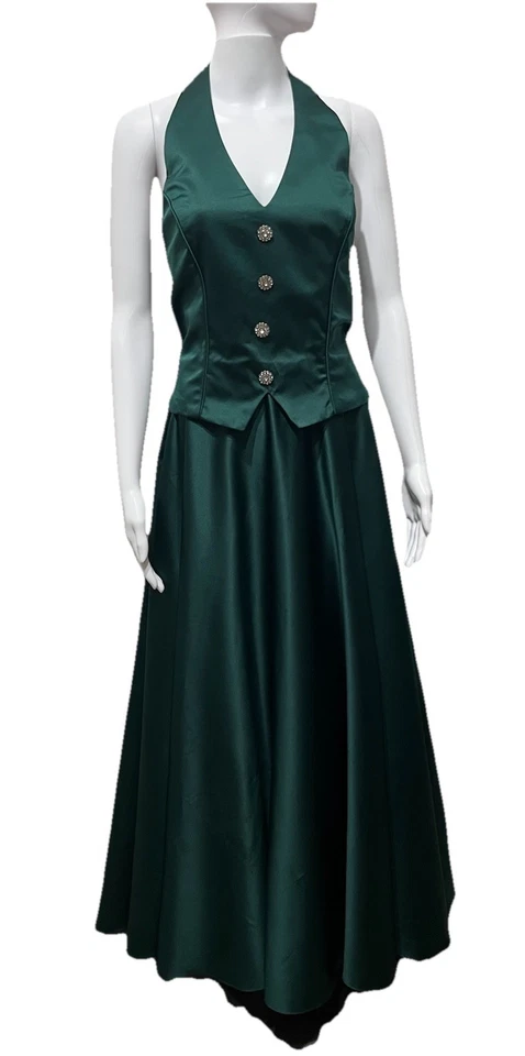 Vestido Largo FAVIANA Verde Esmeralda Formal Talla 10 Vintage Clásico Halter Foto 2 de 4