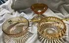 IMPERIAL CARNIVAL GLASS DISHES (3) MARIGOLD "OPTICS & BUTTONS, IRON CROSS LOGO