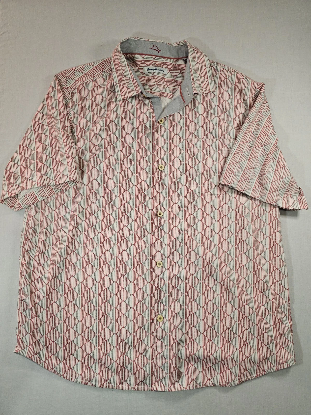Tommy Bahama Men XL IslandZone Shirt ST326029 Red White Geometric Diamond Luxury