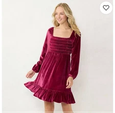 Lauren Conrad Size Xxl Smocked Velvet Mini Dress Square Neck Ruffle Hem Festive