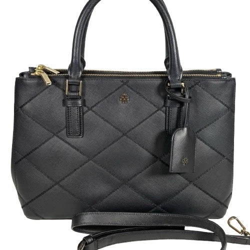 Borsa a tracolla Tory Burch Robinson nera in pelle punto selvaggio doppia zip tote bag