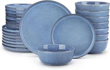 ANYA 24 Pieces Plates and Bowls Set, Blue Dinnerware Sets, Reactive Glaze Dishes