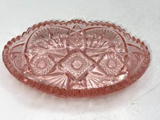 IMPERIAL GLASS RELISH DISH Nucut Pink Depression Crystal Saw Tooth Star Bowl