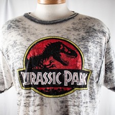JURASSIC PARK New Gray White Red T-Rex Dinosaurs Polyester Men T-Shirt Size L