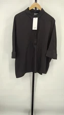 Ruti Women's Oversized Linen Blend Pullover Blouse Black Sleeved Top L'