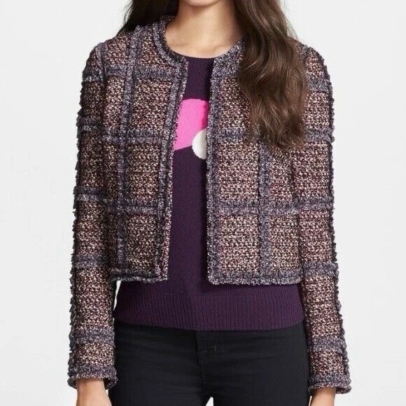 Chaqueta Blazer Diane Von Furstenberg DVF Talla 2 Fantasy Tweed Púrpura Rosa Gris Foto 3 de 4