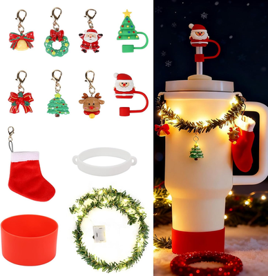 #ad 12Pcs Christmas Stanley Cup Accessories Set Including Light Up Christmas Garland $17.11