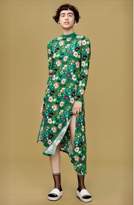 Topshop Floral Asymmetrical Side Skit Tie Back Midi Dress Floral Green Sz 8