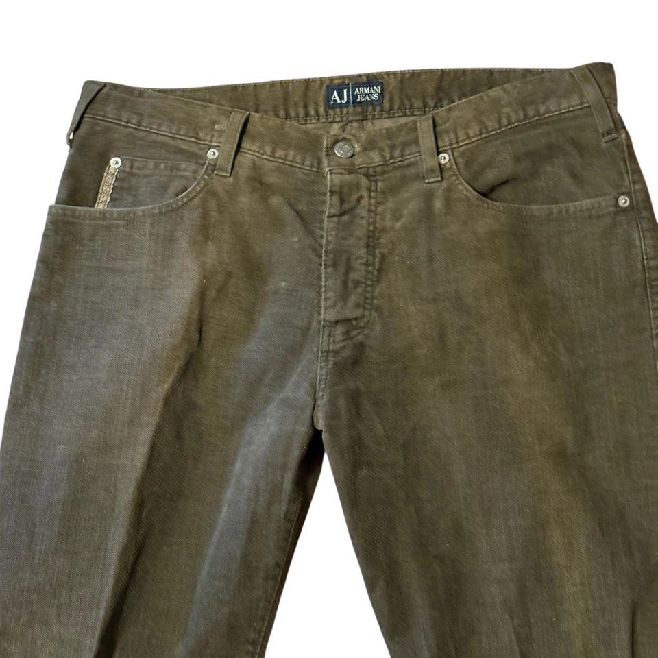 Vintage Armani Jeans Men's Simin T Corduroy Straight Leg Jeans Green Sz 36x32 - Image 2 of 4