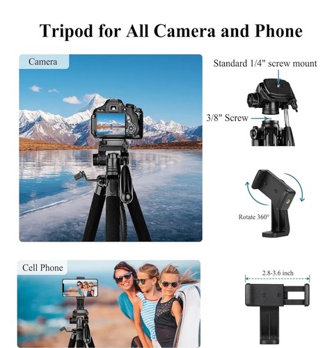 VICTIV 74” Camera Tripod for DSLR, iPhone, Nikon, Canon with Carry Bag & Phone H - Picture 3 of 8