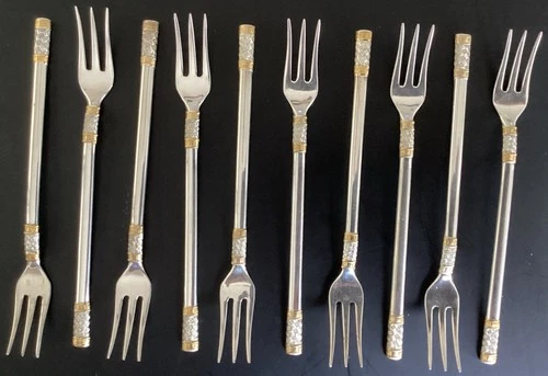 Set of 10 - Wallace Golden Aegean Weave Sterling Silver Cocktail Forks 5 7/8”