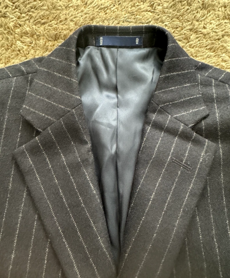 Paul Fredrick Suit Men's 40R - 33W x 29L Flannel Wool 3-Button Black Striped Euc - Image 4 of 4