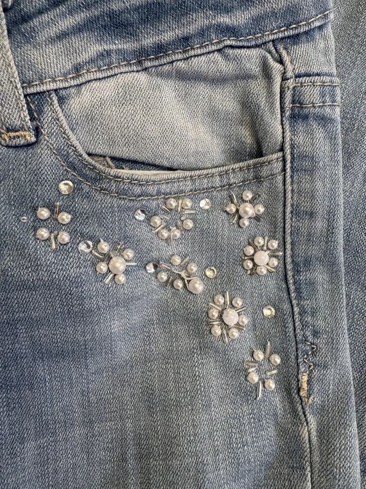 dELiA*s Jeans Womens 0 Light Wash Skinny Stretch Embellished Pearl Rhinestone - Image 2 of 4